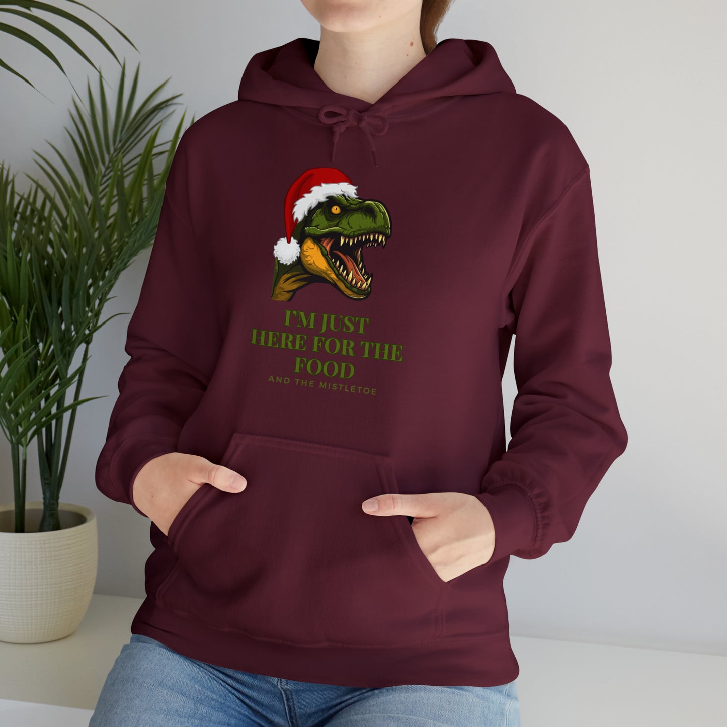 I'm Just Here For The Food And Mistletoe Unisex Heavy Blend™ Hooded Sweatshirt