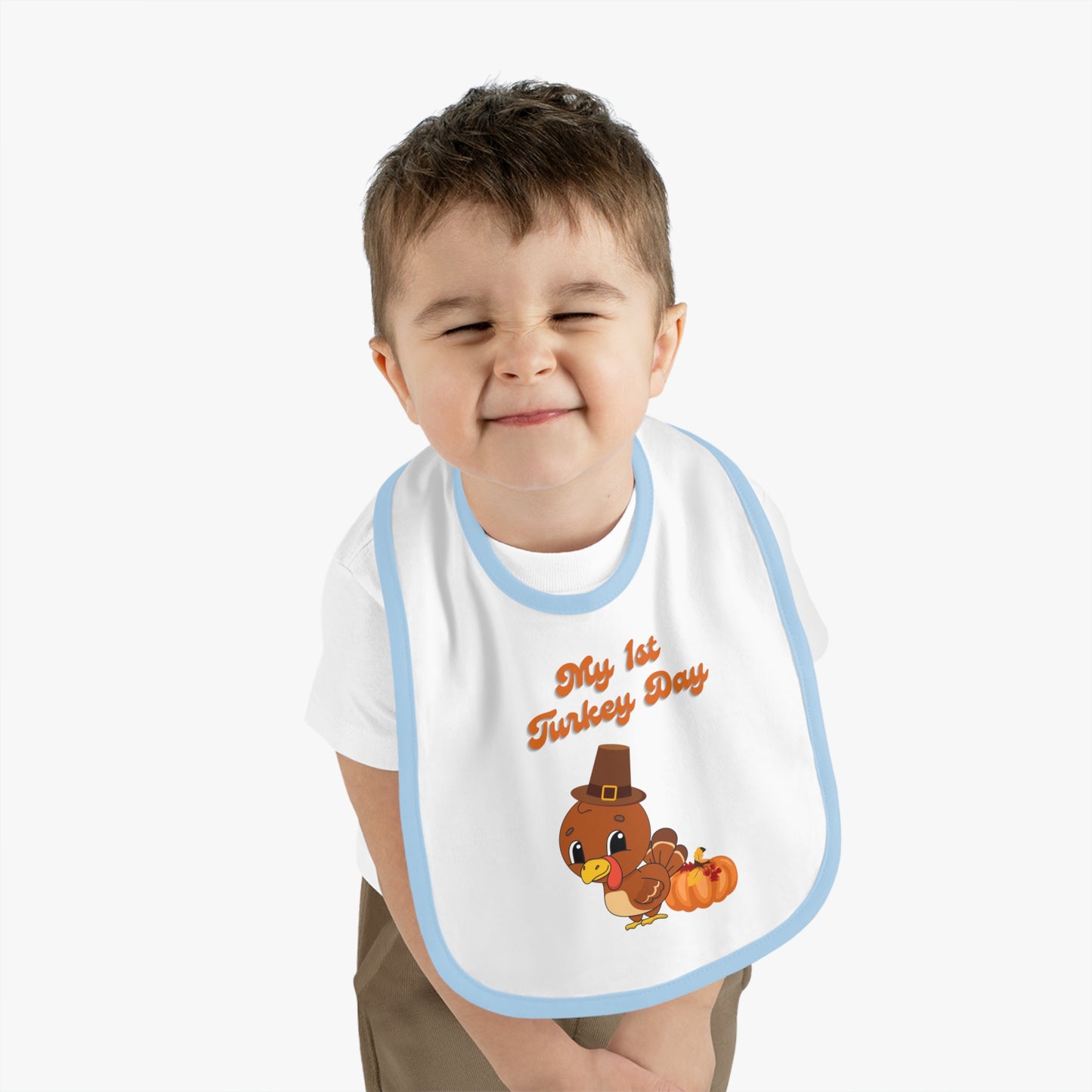 My 1st Turkey Day Baby Contrast Trim Jersey Bib