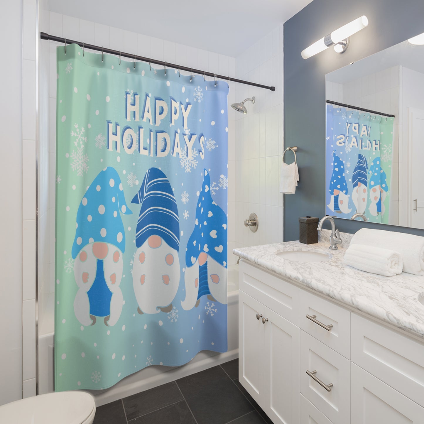 Happy Holidays Gnome Shower Curtains