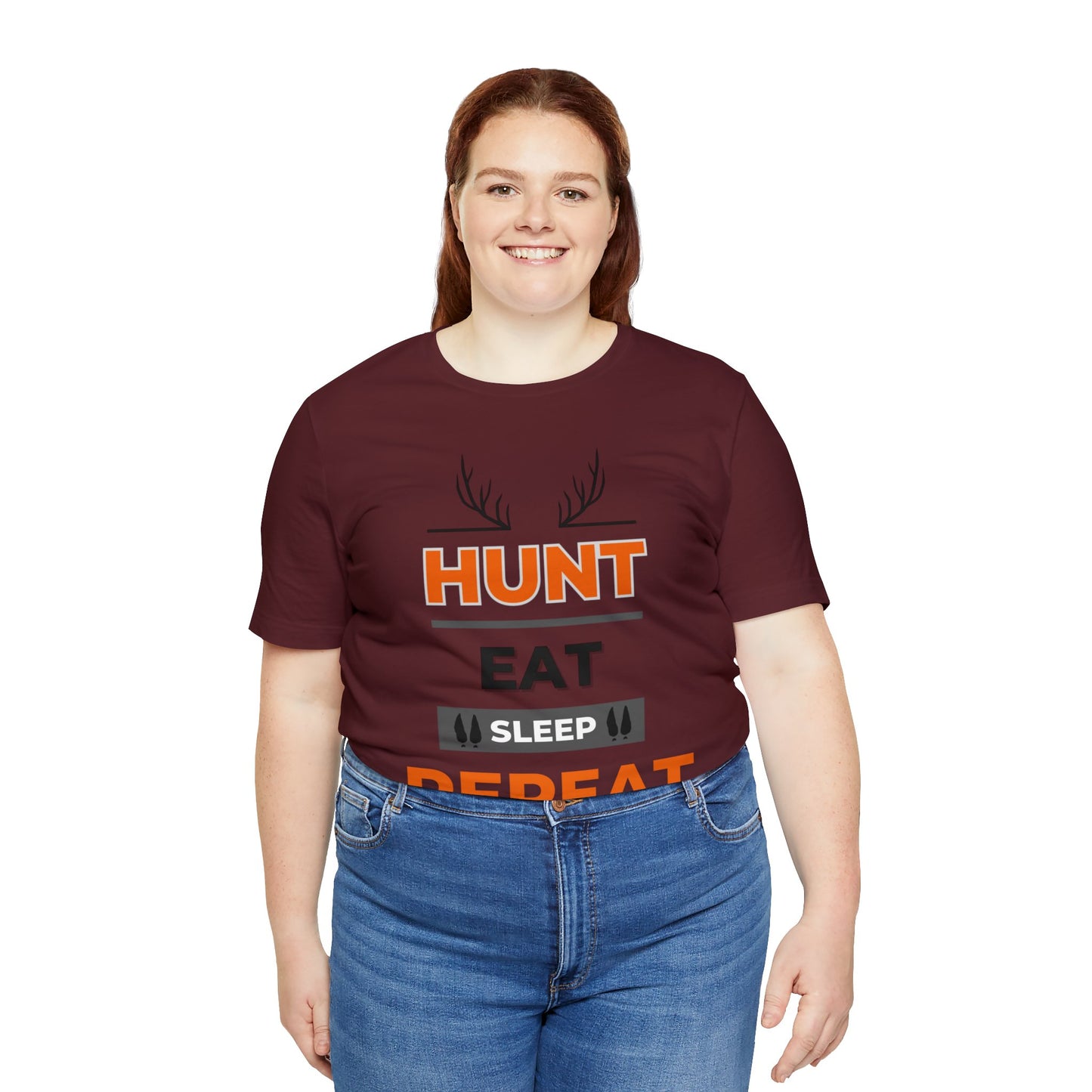 Hunt Eat Sleep Repeat Orange Unisex Jersey Short Sleeve Tee