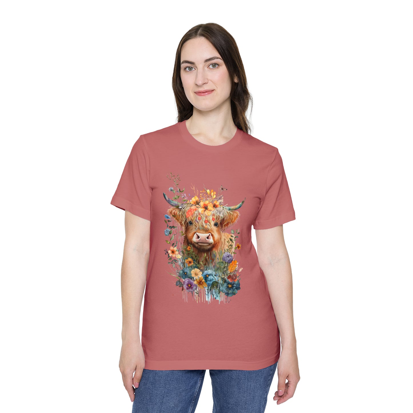 Fall Flower Cow Unisex Short-Sleeve Jersey T-Shirt