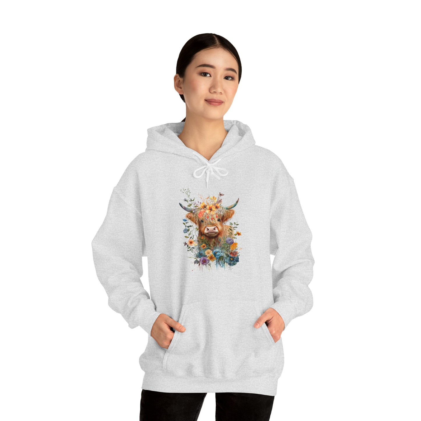 Fall Flower Cow Unisex Heavy Blend™ Hooded Sweatshirt