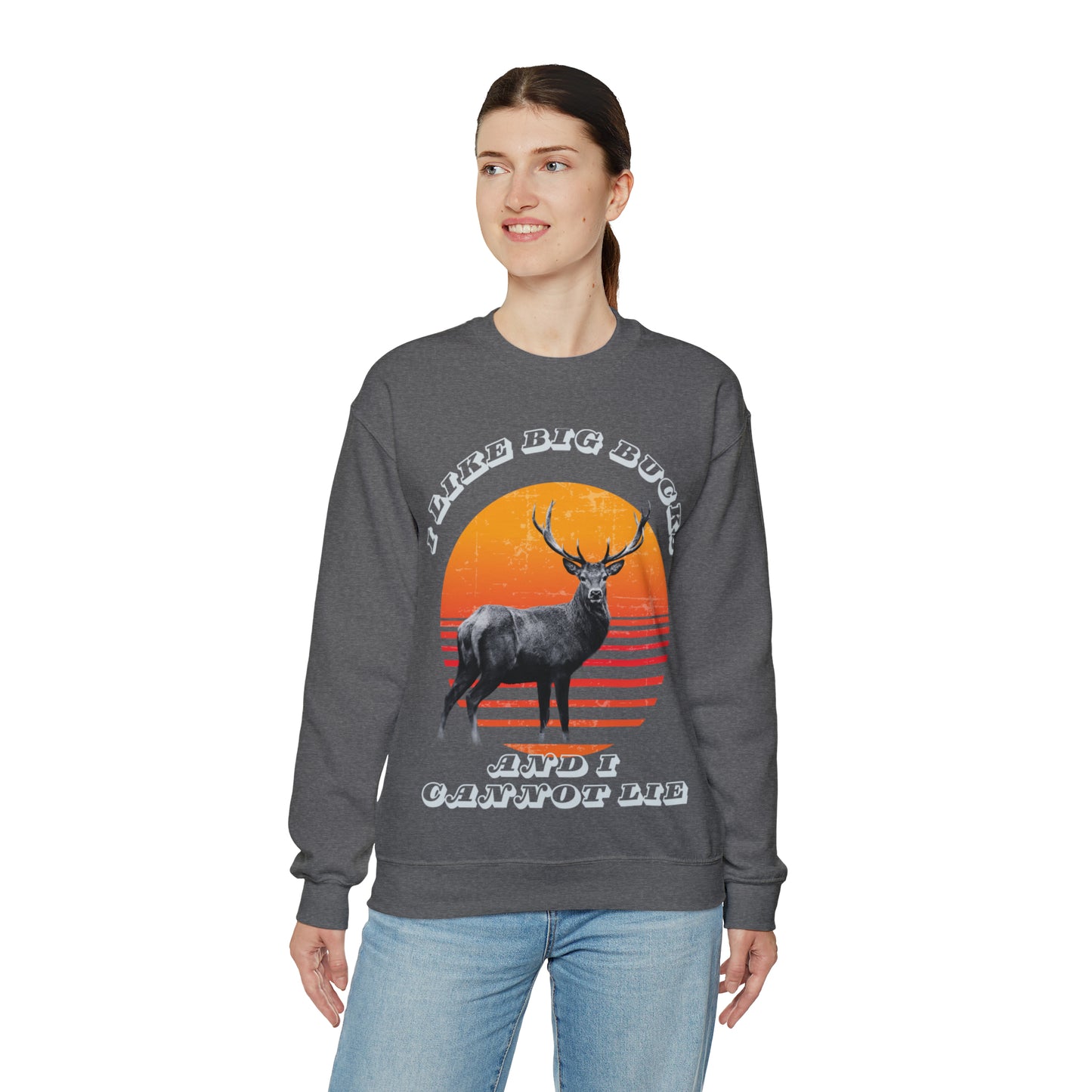 I like Big Bucks And Cannot Lie White Text Unisex Heavy Blend™ Crewneck Sweatshirt