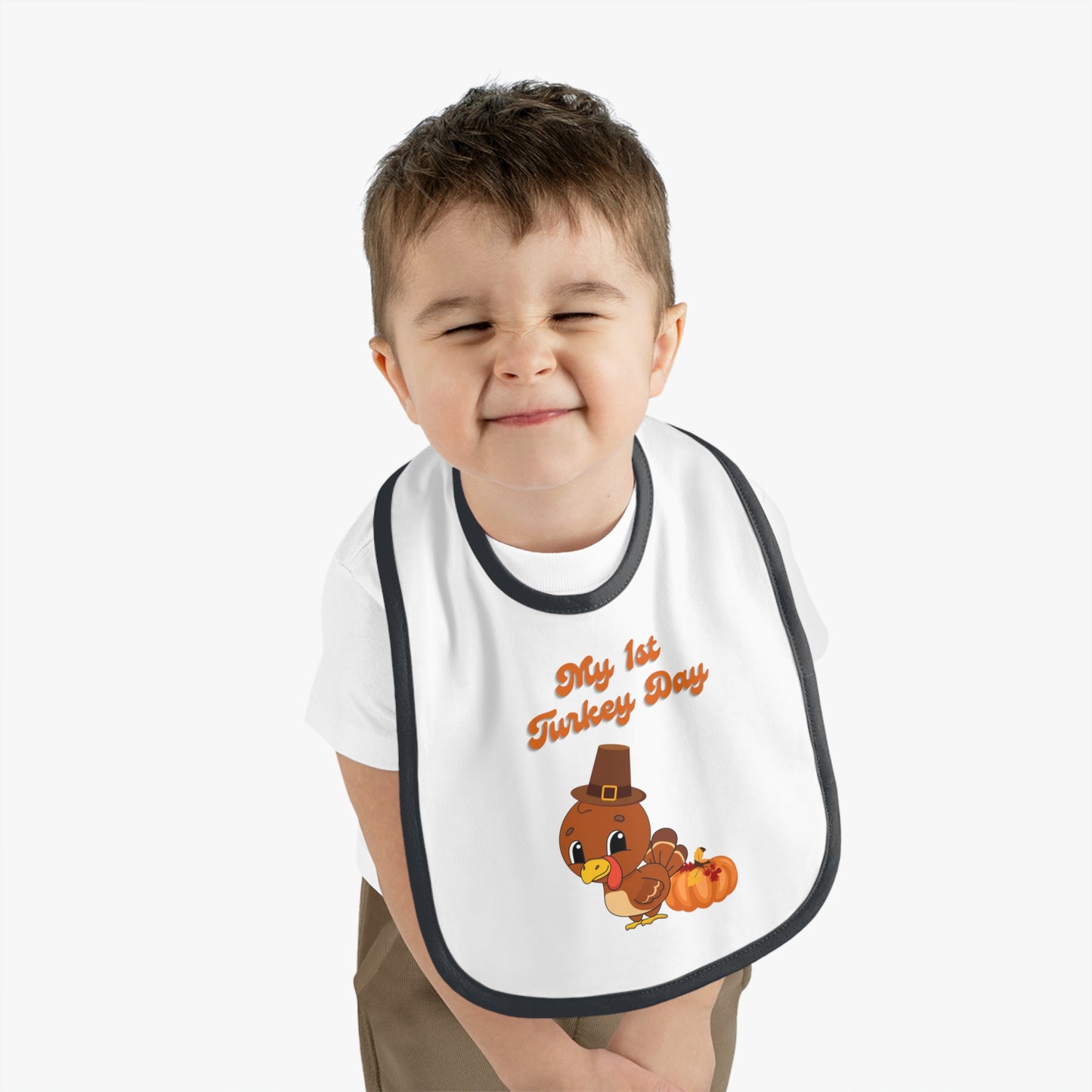 My 1st Turkey Day Baby Contrast Trim Jersey Bib