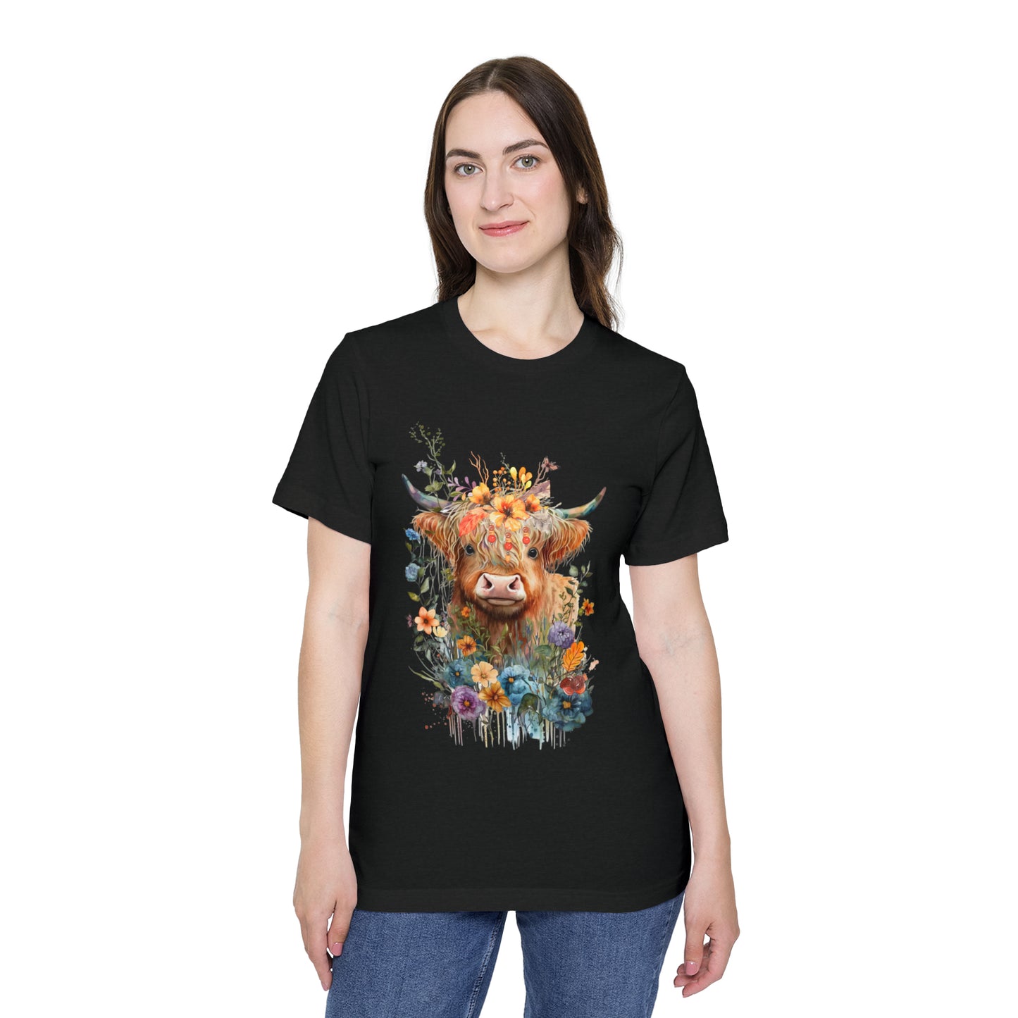 Fall Flower Cow Unisex Short-Sleeve Jersey T-Shirt