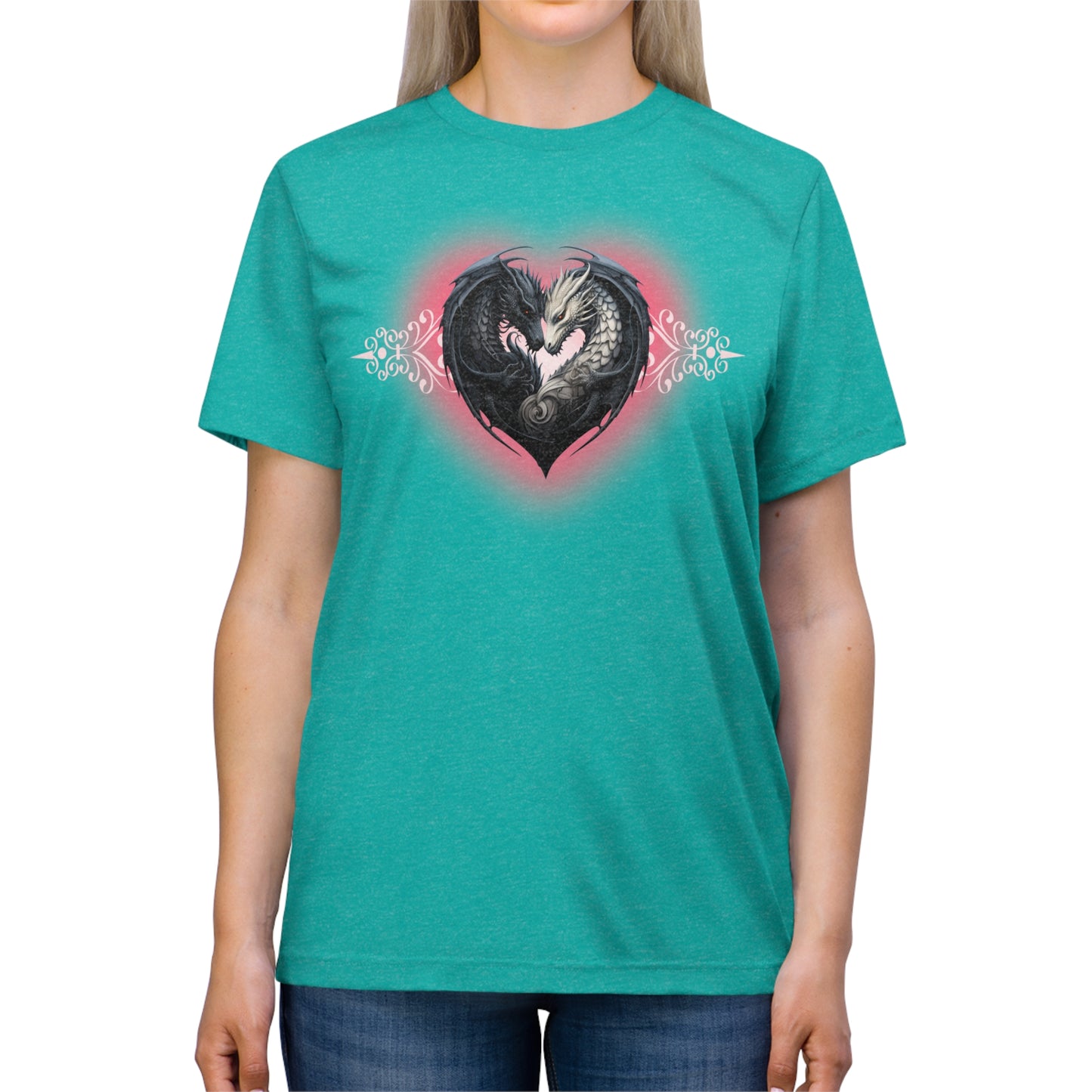 Dragon Love White Heart Unisex Triblend Tee