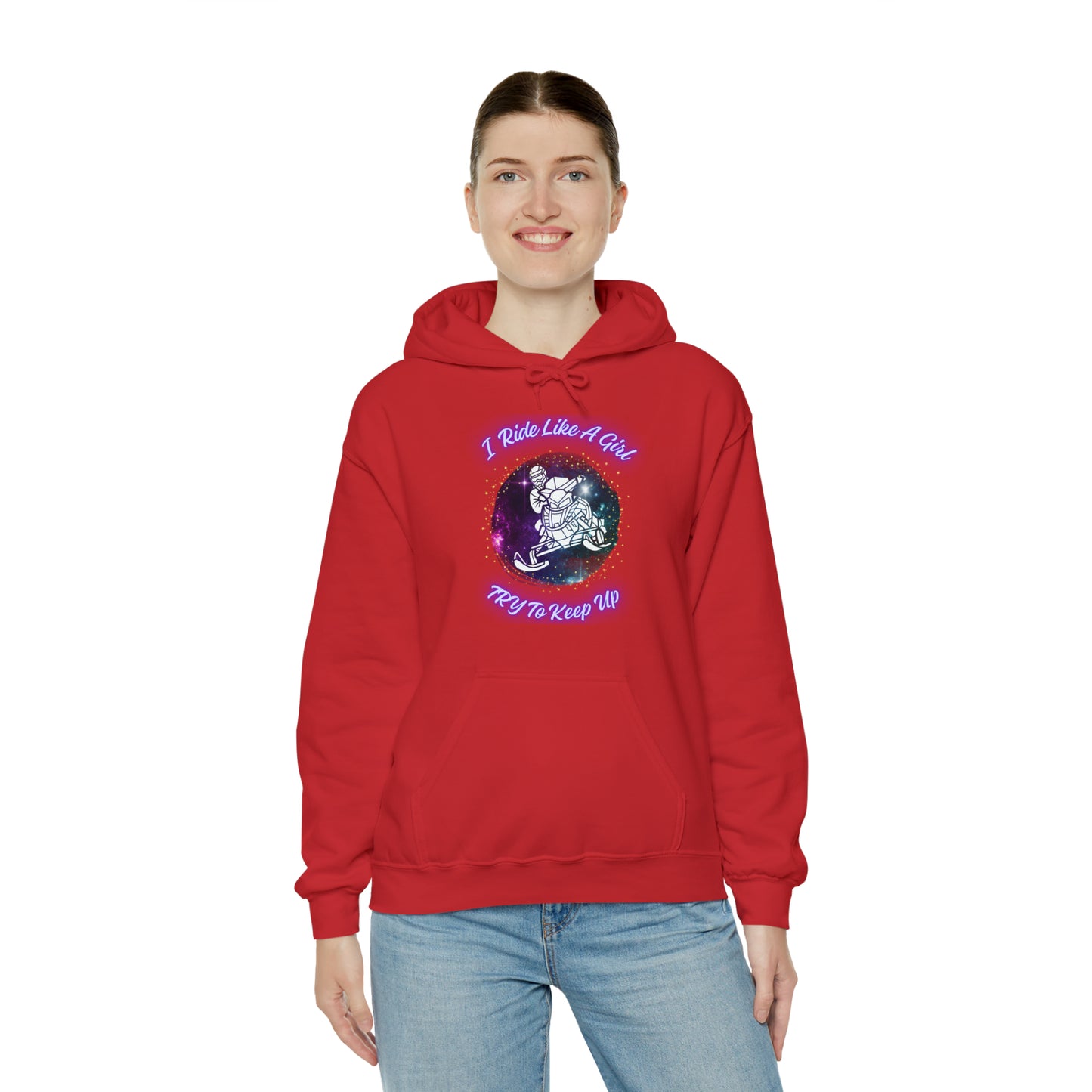 I Ride Like A Girl Try To Keep Up Unisex Heavy Blend™ Hooded Sweatshirt