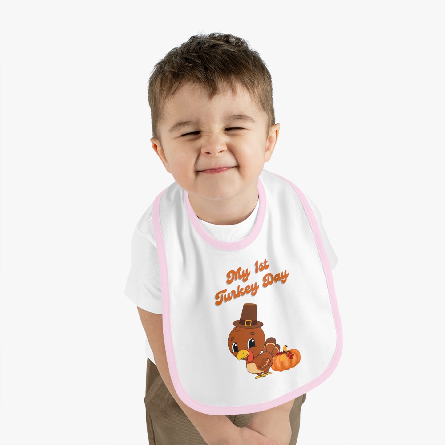 My 1st Turkey Day Baby Contrast Trim Jersey Bib