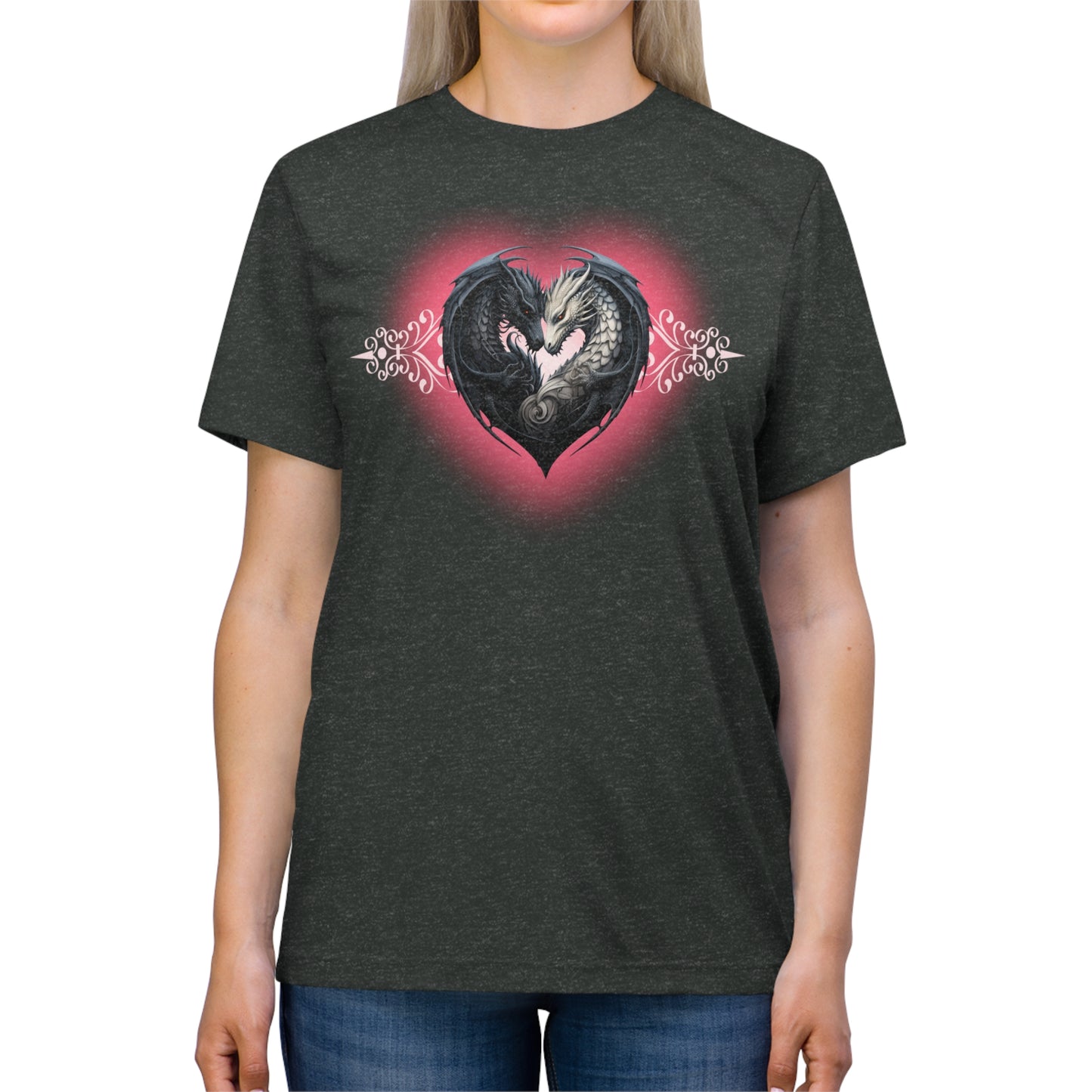 Dragon Love White Heart Unisex Triblend Tee