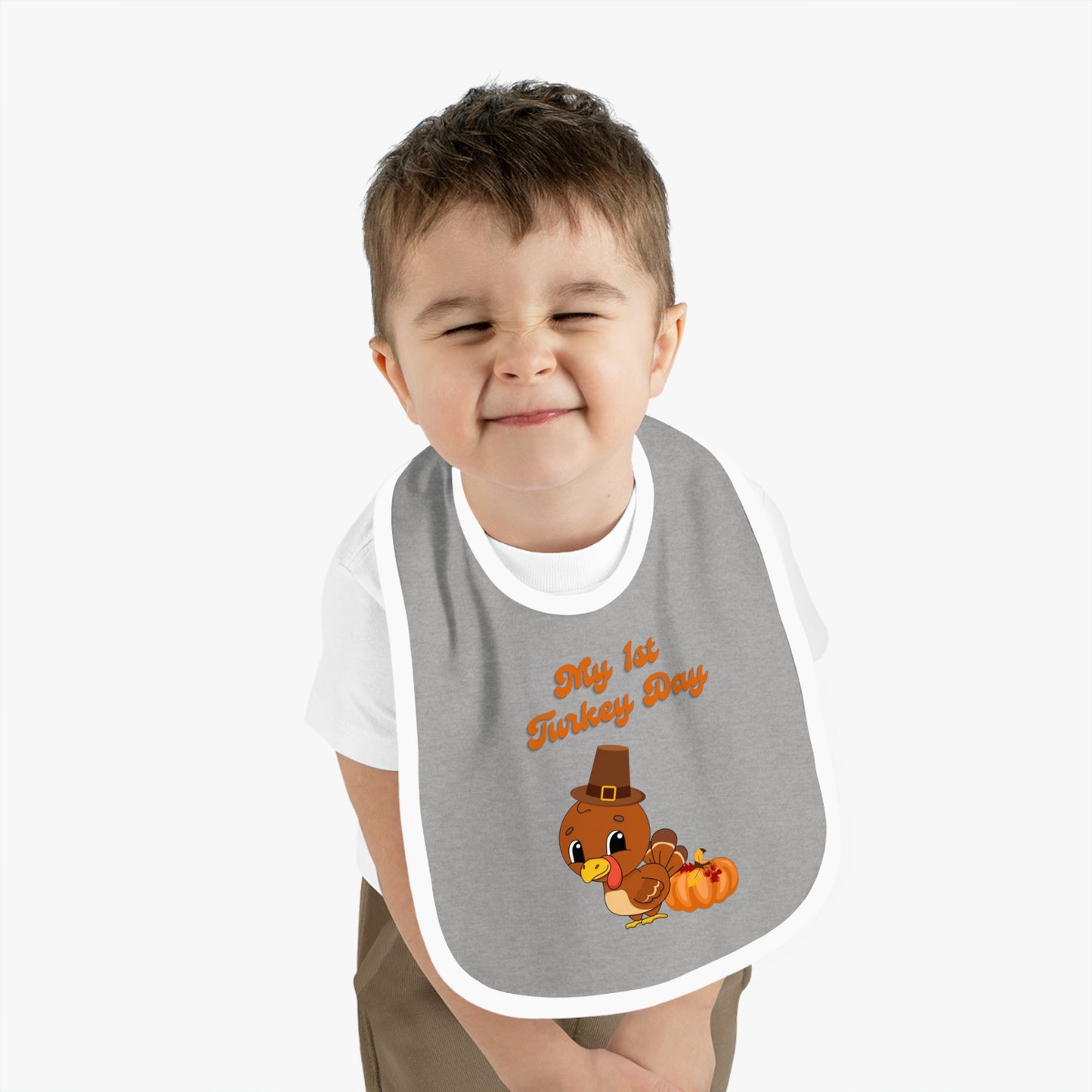 My 1st Turkey Day Baby Contrast Trim Jersey Bib