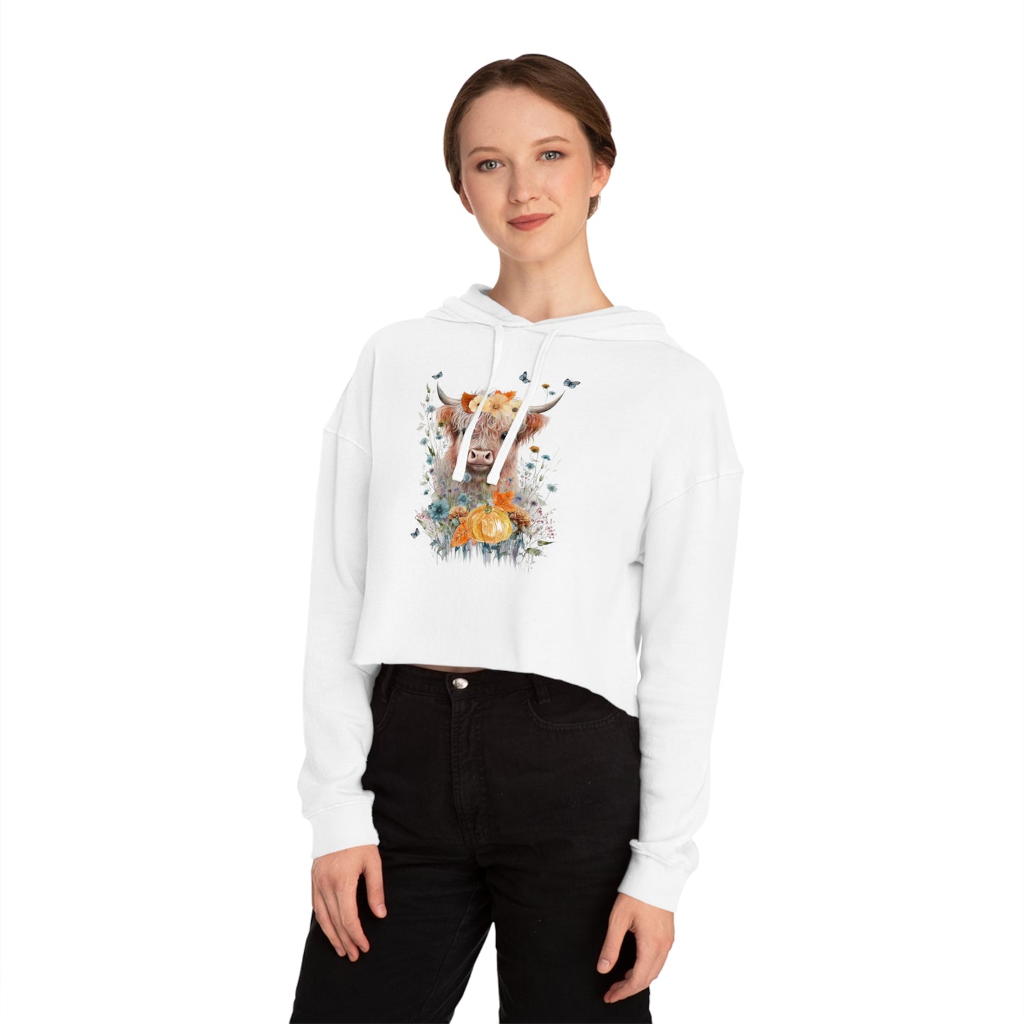 Fall Cow Women’s Cropped Hooded Sweatshirt