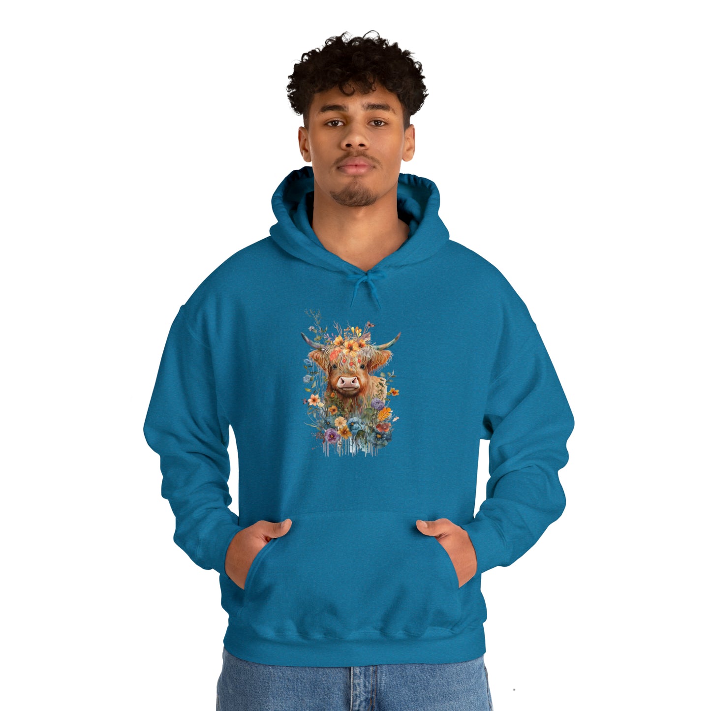 Fall Flower Cow Unisex Heavy Blend™ Hooded Sweatshirt