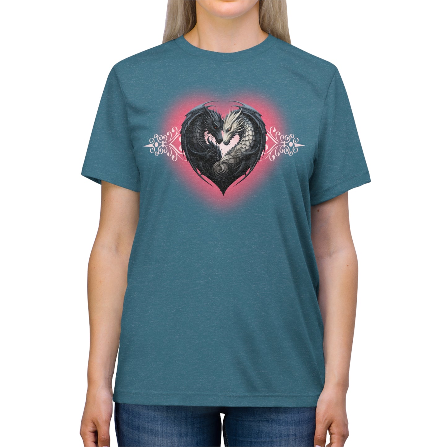 Dragon Love White Heart Unisex Triblend Tee