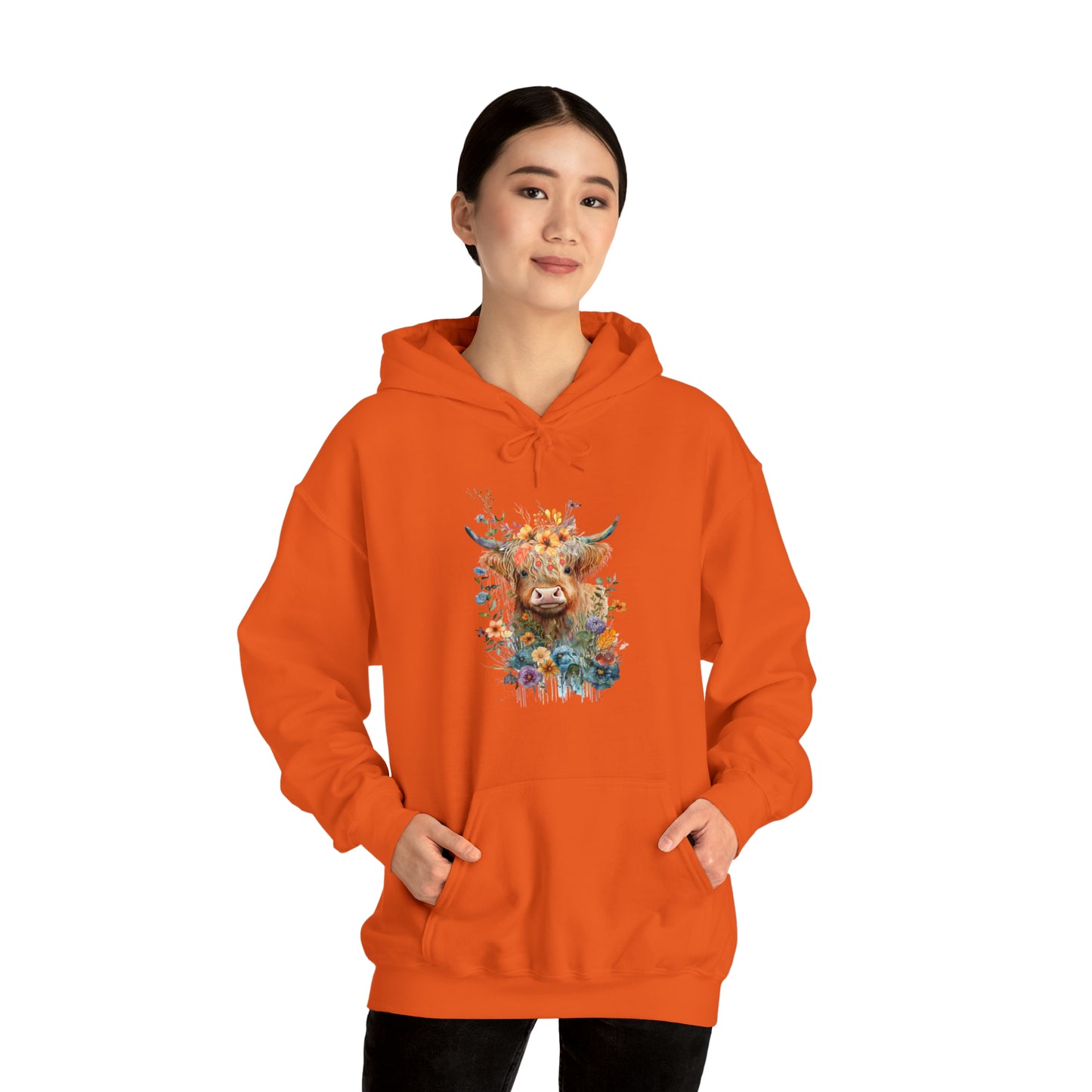 Fall Flower Cow Unisex Heavy Blend™ Hooded Sweatshirt