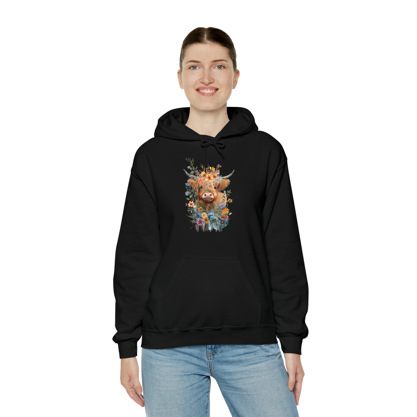 Fall Flower Cow Unisex Heavy Blend™ Hooded Sweatshirt