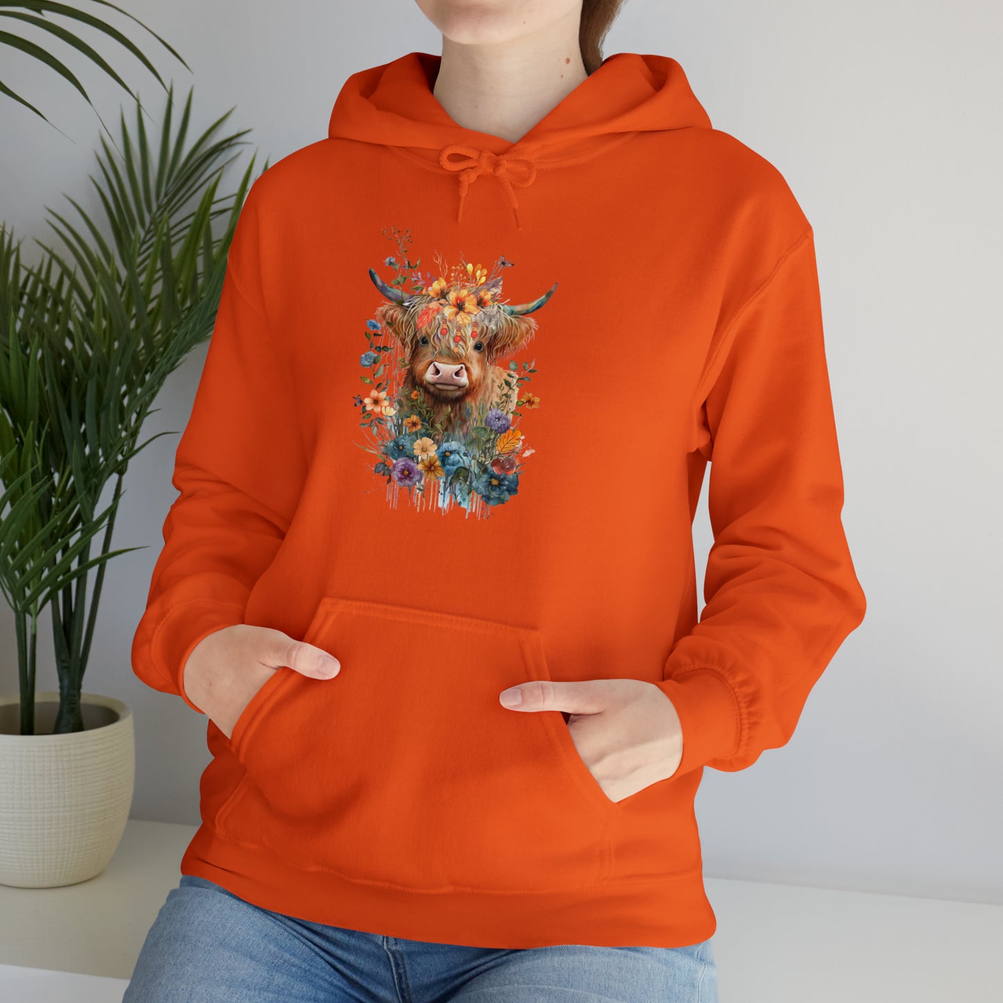 Fall Flower Cow Unisex Heavy Blend™ Hooded Sweatshirt