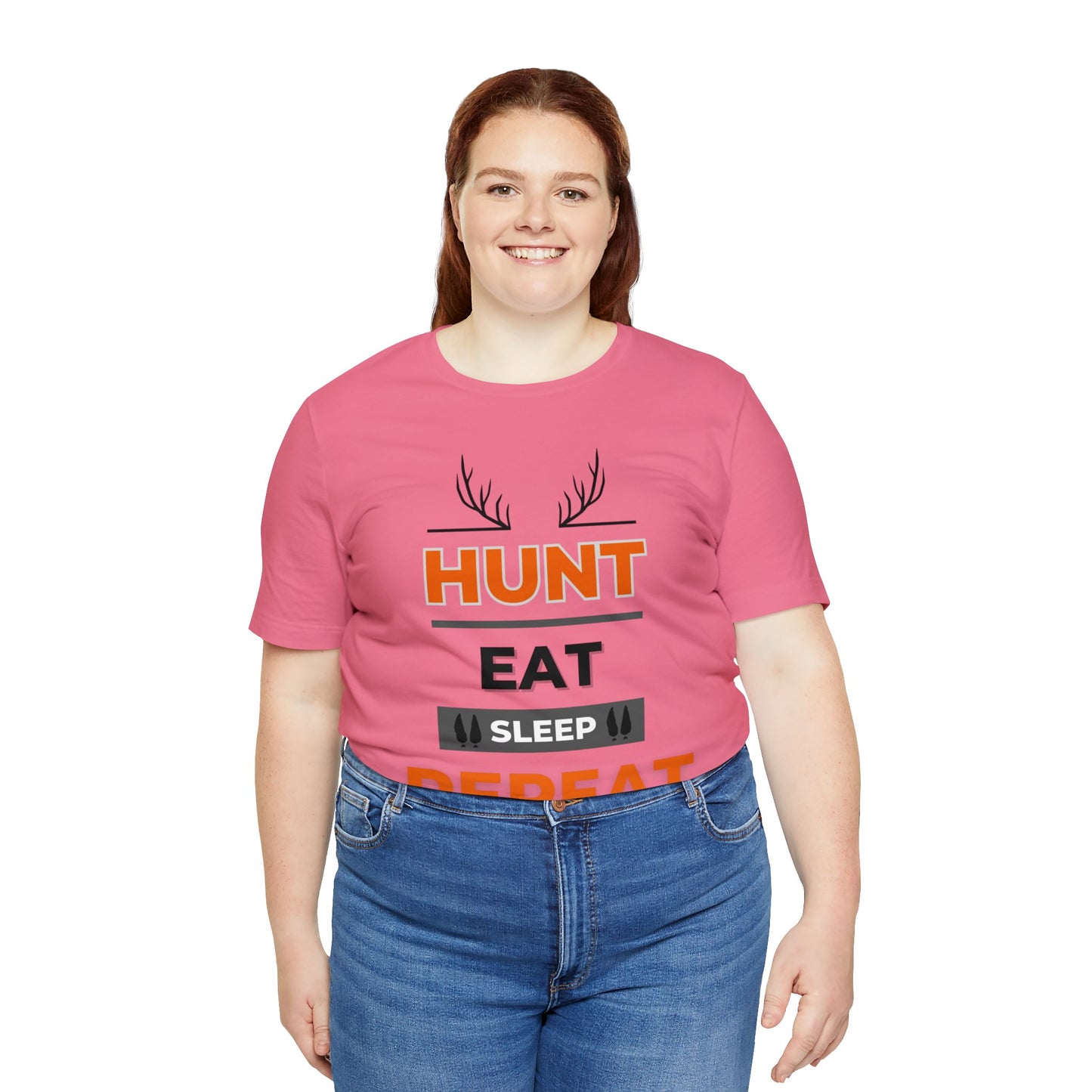 Hunt Eat Sleep Repeat Orange Unisex Jersey Short Sleeve Tee