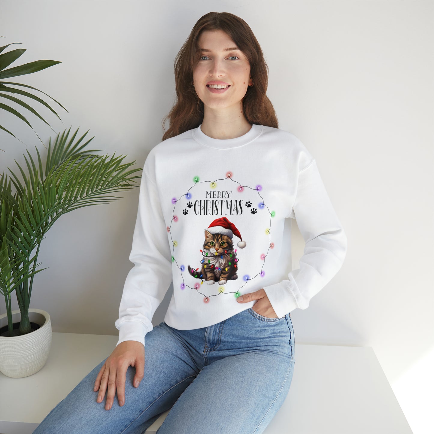 Christmas Cat 1B Unisex Heavy Blend™ Crewneck Sweatshirt