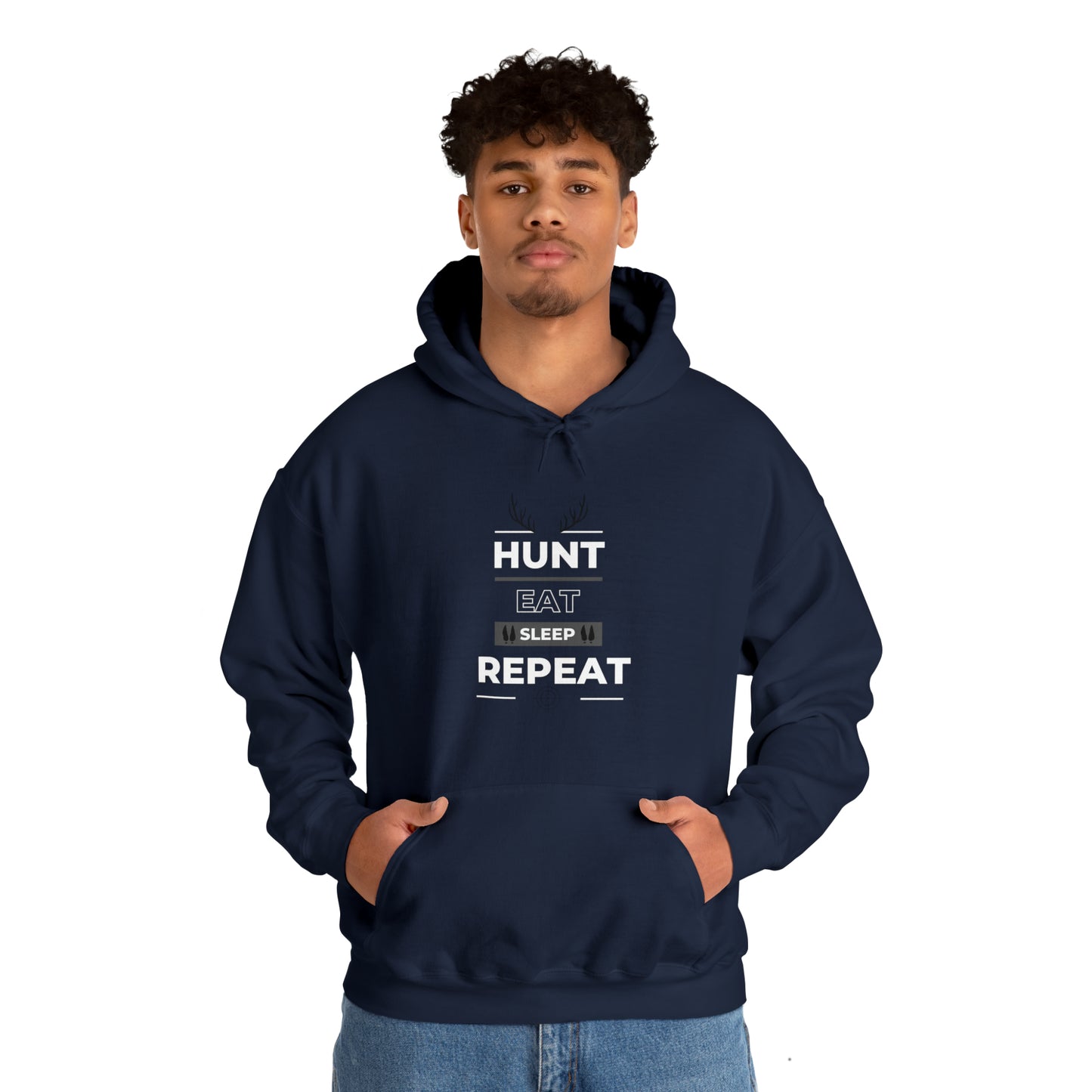 Hunt Eat Sleep Repeat Bla/Wht Unisex Heavy Blend™ Hooded Sweatshirt