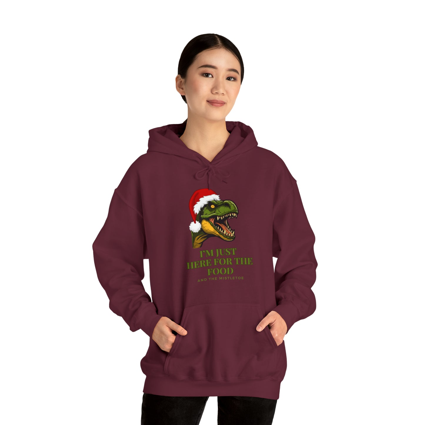 I'm Just Here For The Food And Mistletoe Unisex Heavy Blend™ Hooded Sweatshirt