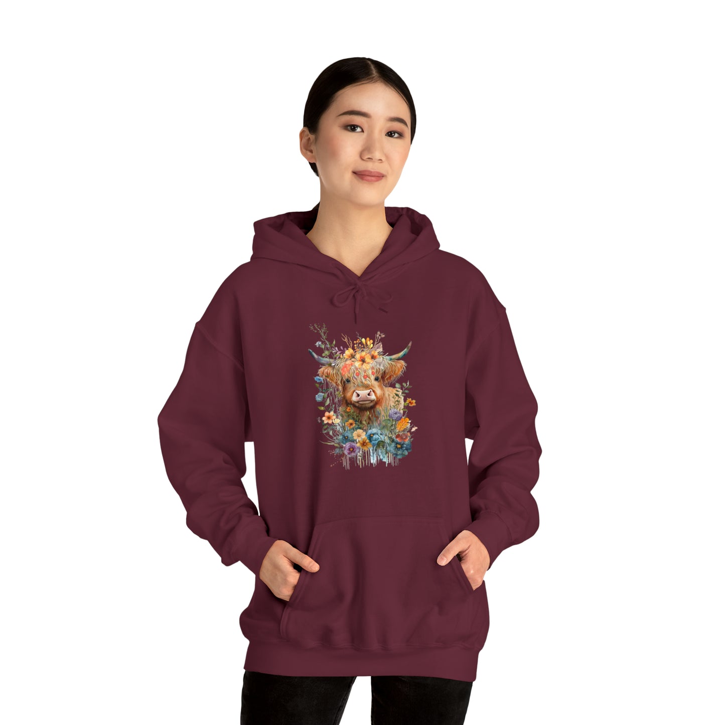 Fall Flower Cow Unisex Heavy Blend™ Hooded Sweatshirt