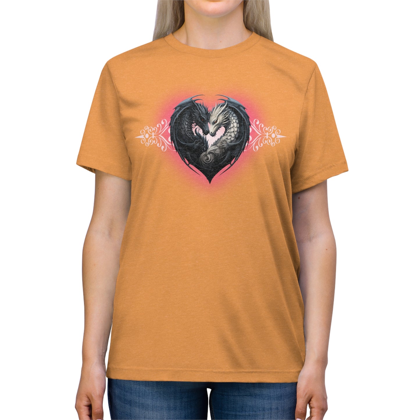 Dragon Love White Heart Unisex Triblend Tee