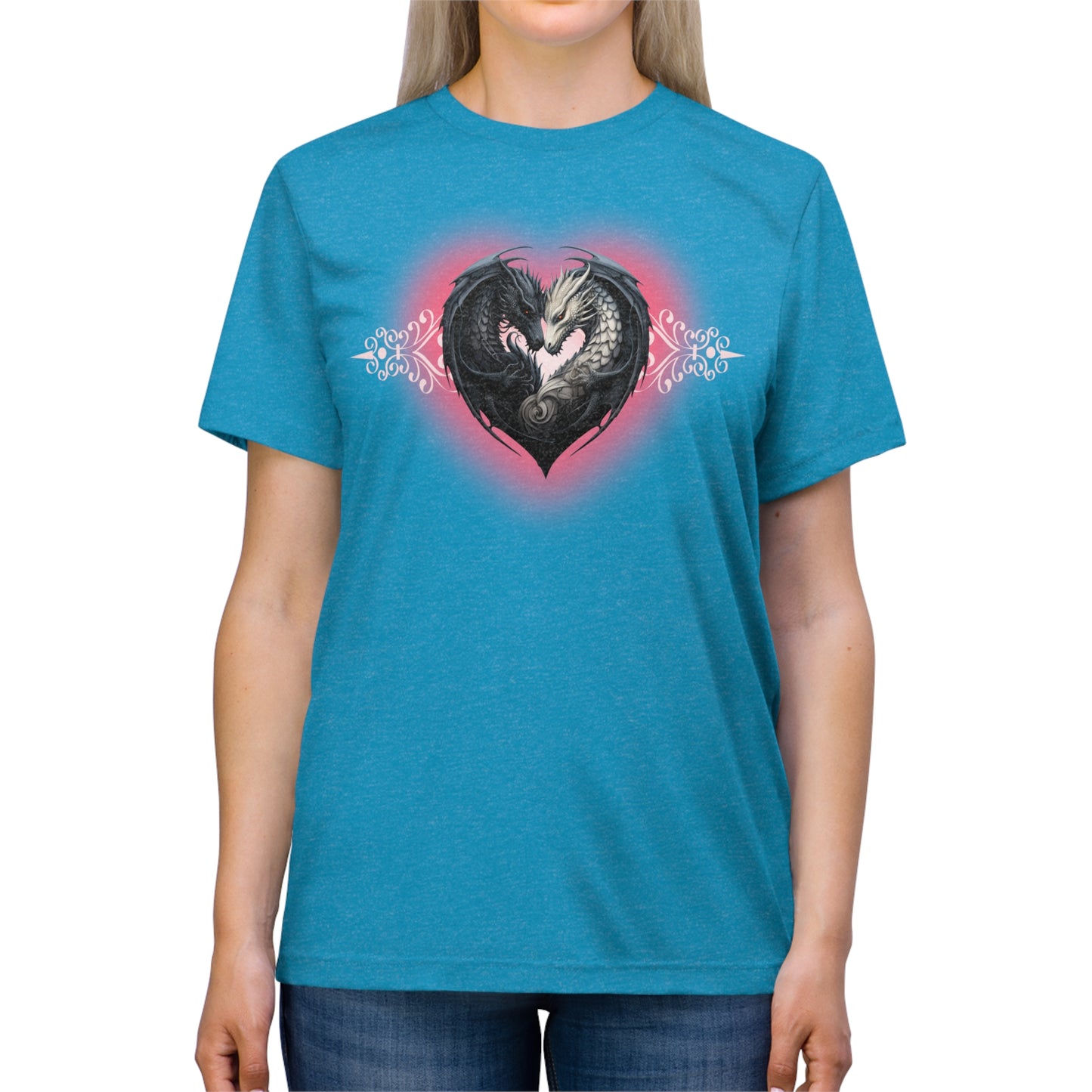 Dragon Love White Heart Unisex Triblend Tee