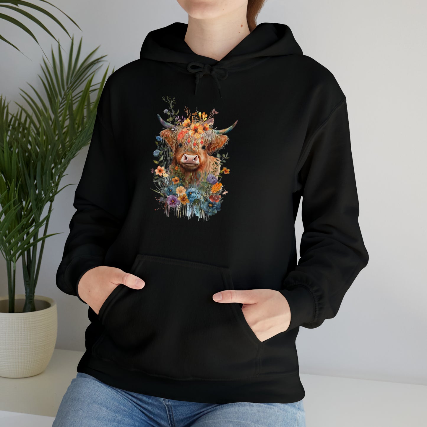 Fall Flower Cow Unisex Heavy Blend™ Hooded Sweatshirt