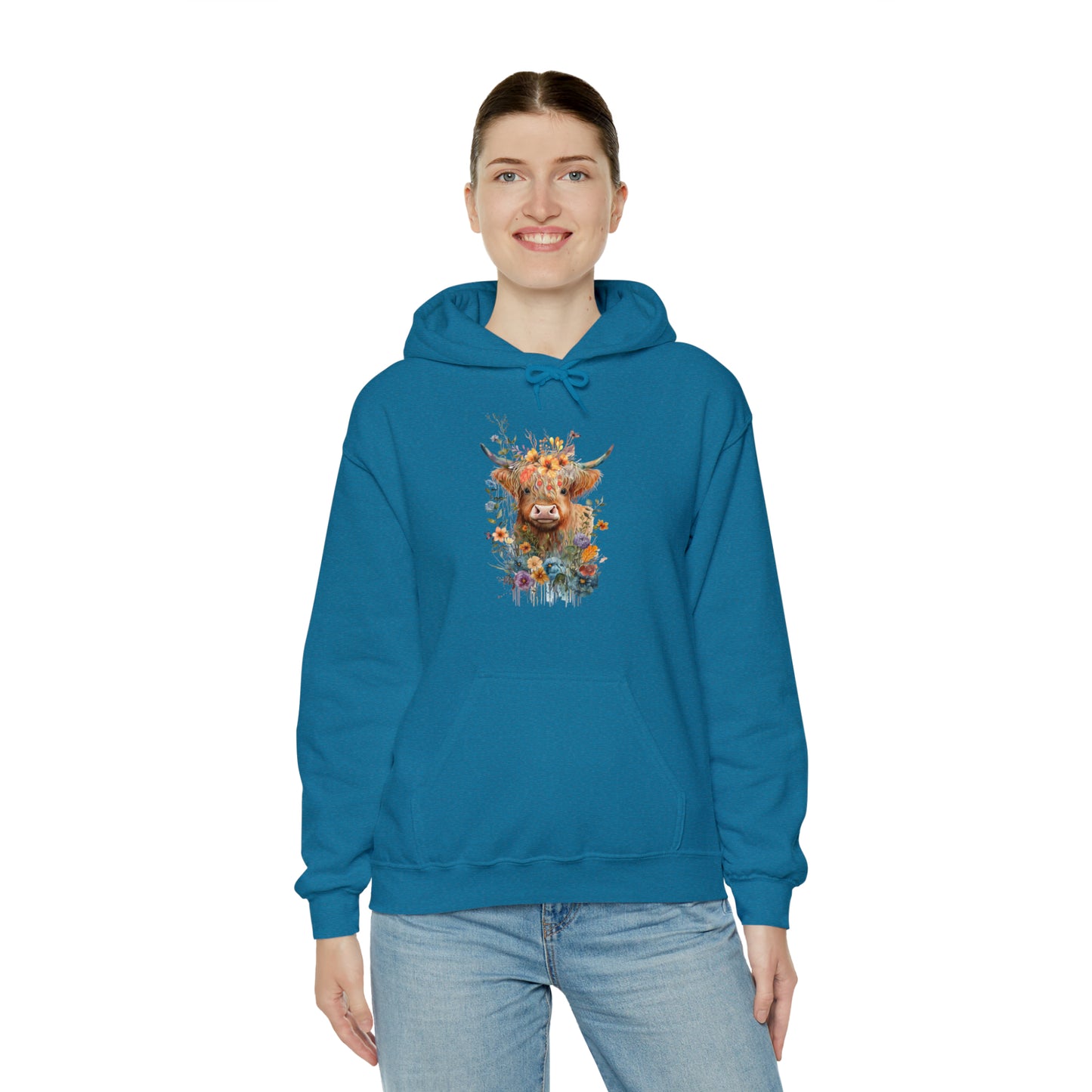 Fall Flower Cow Unisex Heavy Blend™ Hooded Sweatshirt